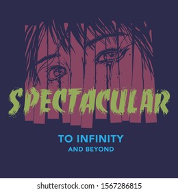 Spectacular to infinity and beyond quoted crying girl illustration for t shirts and poster prints  