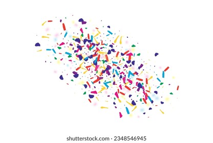 Spectacular Polka Falling Vector White Background. Festive Christmas Shine Wallpaper. Color Fraction Transparent Backdrop. Saturated Powder Festive Design.