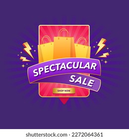 Spectacular sale with shopping bag illustration background design for marketing promotion