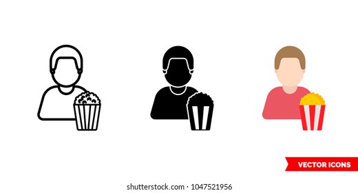 Spectator viewer icon of 3 types: color, black and white, outline. Isolated vector sign symbol.