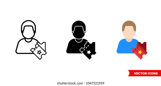 Spectator viewer icon of 3 types: color, black and white, outline. Isolated vector sign symbol.
