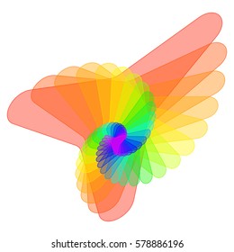 Spectral abstract vector pattern. Shape with spiral motion effect. Rainbow colors graphic design with  transparent overlay. Surreal swirl digital illustration on white. Can be used as logo.