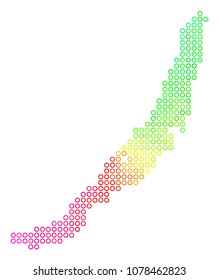 Spectral Baikal Lake Map. Vector geographic map in bright spectral color color tints. Spectrum has circular gradient. Colorful vector composition of Baikal Lake Map made of small spheres.
