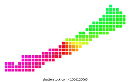 Spectral Balaton Lake map. Vector dotted geographic plan in bright spectrum colors with circular gradient. Impressive vector pattern of Balaton Lake map created with regular square elements.