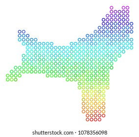 Spectral Christmas Island Map. Vector geographic map in bright spectrum color hues. Spectrum has vertical gradient. Multicolored vector concept of Christmas Island Map constructed of small spheres.
