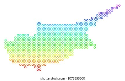 Spectral Cyprus Island Map. Vector geographic map in bright spectrum color shades. Spectrum has vertical gradient. Colorful vector composition of Cyprus Island Map constructed of circle elements.