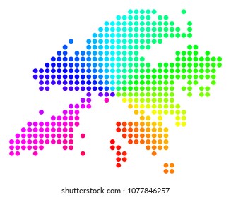 Spectral dot Hong Kong Map. Vector geographic map in bright spectral colors with circular gradient. Color vector pattern of Hong Kong Map done of regular circle spots.