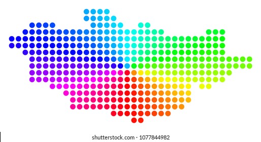 Spectral dotted Mongolia Map. Vector geographic map in bright spectrum colors with circular gradient. Color vector concept of Mongolia Map constructed of regular round dots.