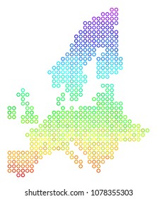 Spectral European Union Map. Vector geographic map in bright spectral color tinges. Spectrum has vertical gradient. Multicolored vector collage of European Union Map composed of circle elements.
