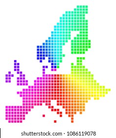 Spectral European Union map. Vector dotted geographic plan in bright rainbow colors with circular gradient. Colored vector collage of European Union map combined with regular square dots.