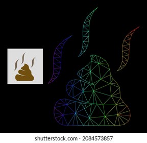 Spectral gradient mesh aroma shit icon. Geometric carcass 2D net is based on aroma shit icon, generated with triangular mesh carcass, with spectrum gradient.