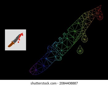 Spectral gradient mesh blood knife icon. Geometric carcass flat net based on blood knife icon, generated with triangular mesh net, with spectral gradient.