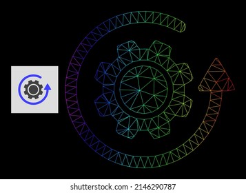 Icono de rotación del engranaje de malla de gradiente espectral. La red 2D del marco geométrico se basa en el icono de rotación de engranajes, generado con el marco de malla poligonal, con gradiente espectral.