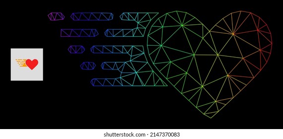 Spectral gradient mesh love heart icon. Geometric carcass flat network is based on love heart icon, generated with triangle mesh carcass, with spectral gradient.