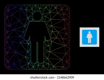 Spectral Gradient Mesh Man Icon. Geometric Carcass Flat Net Is Based On Man Icon, Generated With Polygonal Mesh Framework, With Spectrum Gradient.