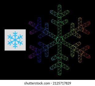 Spectral gradient mesh snowflake icon. Geometric frame 2D network is based on snowflake icon, generated with polygonal mesh network, with spectral gradient.