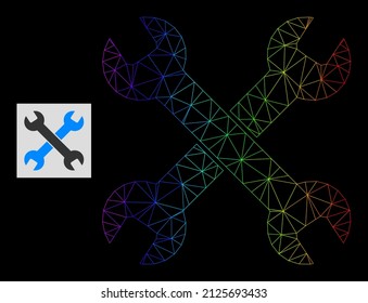 Icono de los separadores de malla de gradiente espectral. La red plana de canales geométricas se basa en el icono de palancas, generado con red de malla triangular, con gradiente espectral.