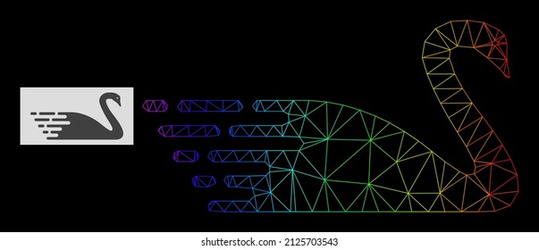 Spectral gradient mesh swan icon. Geometric carcass 2D net based on swan icon, generated with triangular mesh network, with spectral gradient.