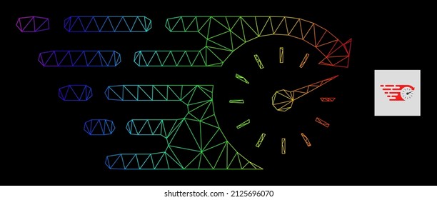 Spectral gradient mesh time icon. Geometric frame 2D network is based on time icon, generated with triangular mesh network, with spectral gradient.