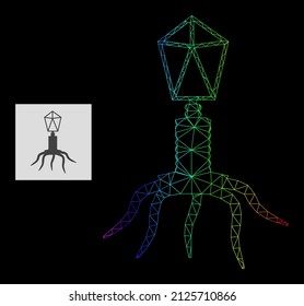Icono de virus de malla de gradiente espectral. Red de marco geométrico 2D basada en icono de virus, generada con red de malla triangular, con gradiente espectral.