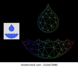 Spectral gradient mesh water icon. Geometric carcass flat net based on water icon, generated with polygonal mesh net, with spectral gradient.