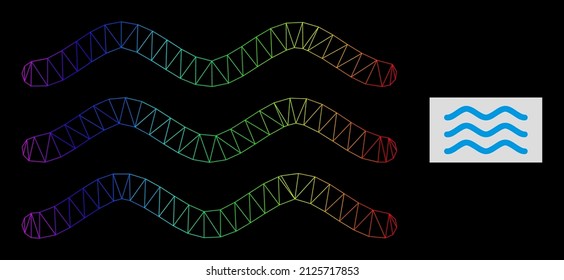 Icono de superficie de malla de malla de gradiente espectral. La red 2D de marco geométrico se basa en el icono de superficie de agua, generado con la carcasa de malla triangular, con gradiente espectral.