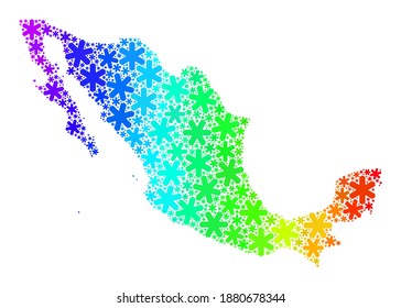 Mosaico de gradiente espectral de México creado para las vacaciones de Navidad. El mosaico de mapas de México está diseñado de cristales de hielo multicolores. Diseñado para proyectos de invierno.