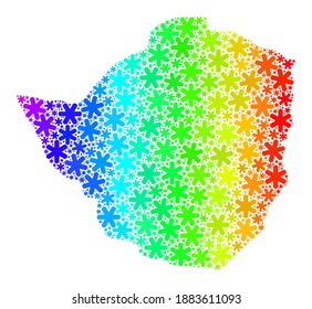Spectral gradient mosaic of Zimbabwe map combined for New Year sales. Zimbabwe map mosaic is designed from vibrant snow elements. Designed for New Year advertisement.