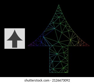 Das Pfeilsymbol des Spektralgrades wird nach oben angeordnet. Geometrisches Rahmenflachnetz auf der Grundlage eines nach oben gerichteten Pfeilsymbol, erzeugt aus dreieckigem Netz, mit Spektralgradienten.