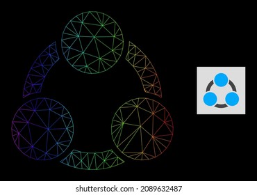 Spectral gradient net cooperation icon. Geometric carcass flat net is based on cooperation icon, generated with triangular mesh framework, with spectral gradient.