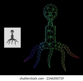 Icono del virus de la muerte neta del gradiente espectral. La red 2D de canal geométrica se basa en el icono del virus de la muerte, generado con red de malla triangular, con gradiente espectral.