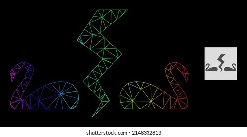 Spectral gradient net divorce swans icon. Geometric carcass 2D network is based on divorce swans icon, generated with polygonal mesh network, with spectral gradient.