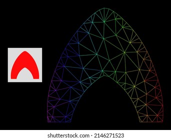 Spectral Gradient Net Fire Icon. Geometric Carcass Flat Net Based On Fire Icon, Generated With Polygonal Mesh Carcass, With Rainbow Gradient.