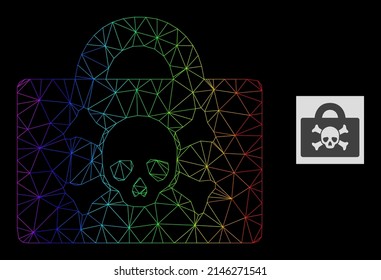 Spectral gradient net mortal case icon. Geometric frame 2D network based on mortal case icon, generated with polygonal mesh net, with spectrum gradient.