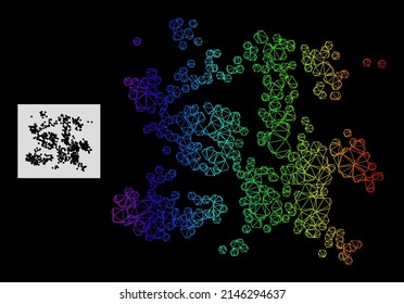 Spectral gradient net particle swarm icon. Geometric frame 2D net is based on particle swarm icon, generated with triangle mesh framework, with spectrum gradient.