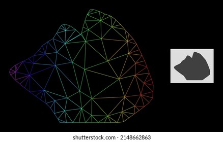 Spectral gradient net rock stone icon. Geometric carcass 2D net based on rock stone icon, generated with triangle mesh carcass, with spectrum gradient.
