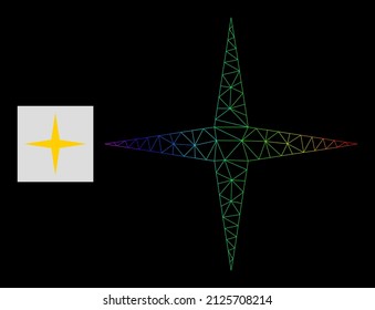Spectral gradient net space star icon. Geometric frame flat net is based on space star icon, generated with polygonal mesh network, with spectral gradient.