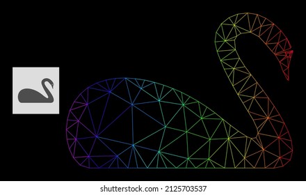 Spectral gradient net swan icon. Geometric carcass flat net based on swan icon, generated with triangle mesh carcass, with spectral gradient.