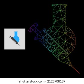 Spectral gradient net vaccine labs icon. Geometric frame 2D net is based on vaccine labs icon, generated with triangular mesh network, with spectral gradient.