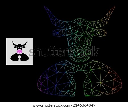 Spectral gradient network bull boss icon. Geometric carcass flat network based on bull boss icon, generated with triangle mesh network, with spectral gradient.