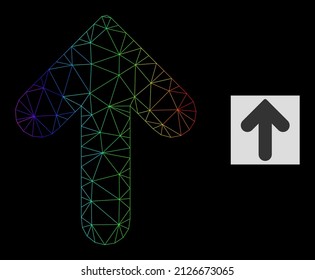 Spectral gradient network up direction icon. Geometric frame 2D network based on up direction icon, generated with triangular mesh network, with spectral gradient.