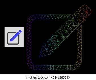 Spectral gradient network edit pencil icon  Geometric frame 2D net based edit pencil icon  generated and polygonal mesh net  and spectral gradient 