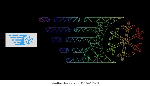Spektrales Farbverlauf-Netzwerk schnelle Gefriersymbol. Geometrisches Flachnetz auf der Grundlage eines schnellen Gefriersymbol, erzeugt mit dreieckigem Netz, mit spektralem Farbverlauf.