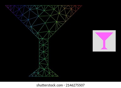 Spectral gradient network martini cup icon. Geometric carcass flat network is based on martini cup icon, generated with triangular mesh net, with spectral gradient.