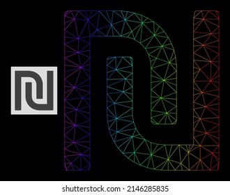 Spectral gradient network shekel icon. Geometric frame flat network is based on shekel icon, generated with triangle mesh carcass, with spectral gradient.