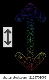 Spectral gradient network swap arrows vertically icon. Geometric carcass 2D network is based on swap arrows vertically icon, generated with polygonal mesh carcass, with rainbow gradient.
