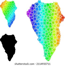 Spectral gradient star collage map of La Palma Island. Vector vibrant map of La Palma Island with spectral gradients.