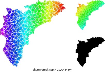 Spectral gradient star collage map of Alicante Province. Vector colorful map of Alicante Province with spectral gradients.
