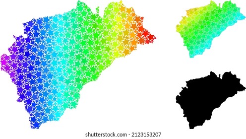 Spectral gradient star collage map of Segovia Province. Vector colorful map of Segovia Province with spectral gradients.