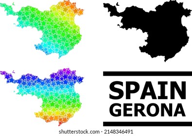 Spectral gradient star collage map of Gerona Province. Vector colored map of Gerona Province with spectral gradients.